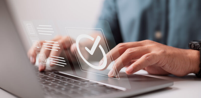 Certification for quality control, which ensures that the company product meets its standards. On the virtual screen, there is a concept.